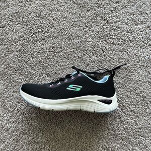 Skechers Black Walking Sneaker with Mint and Pink Accents